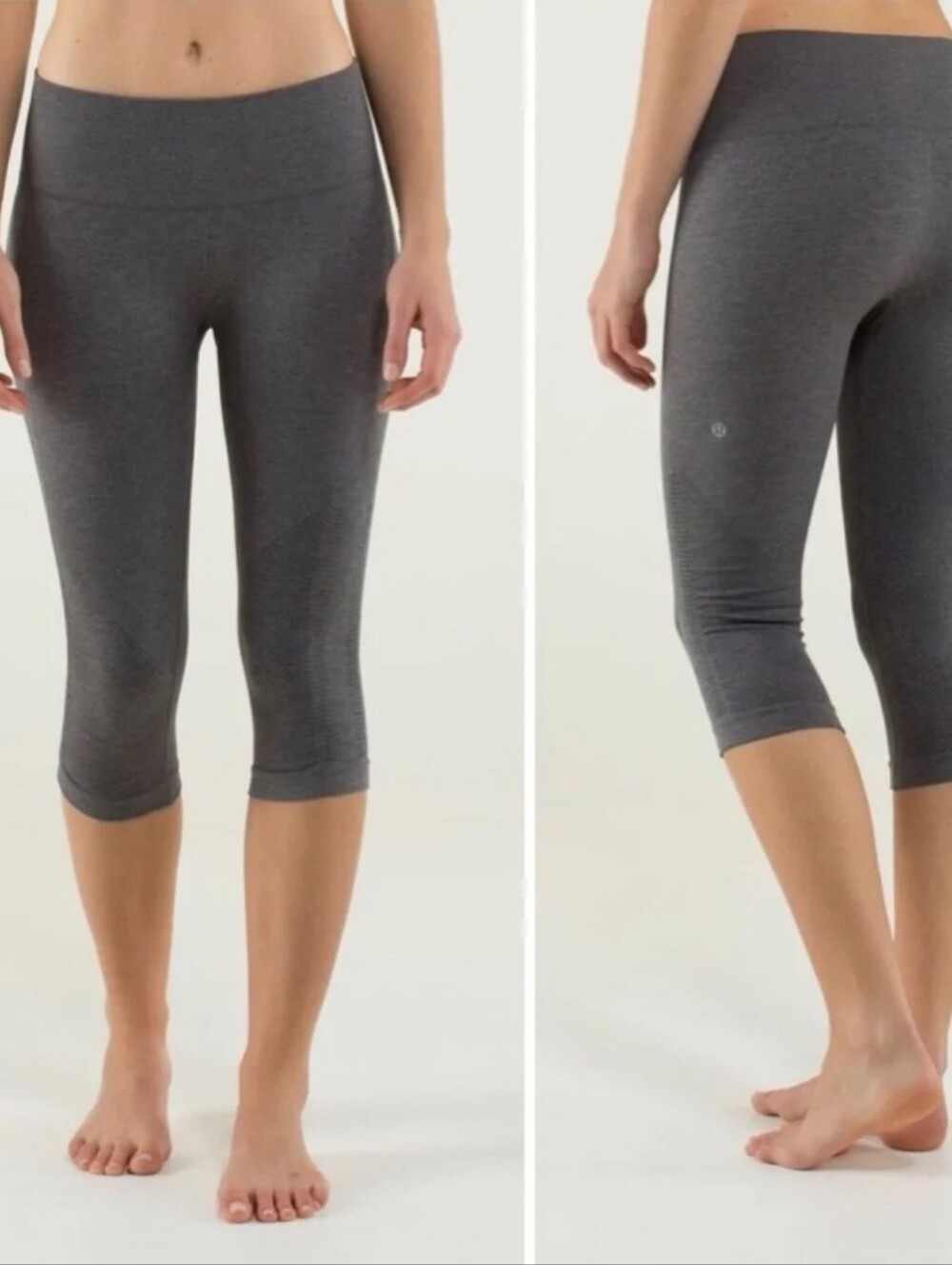 Lululemon Cropped In The Flow Crop Leggings 6 Dark Gray/ Black Seamless Ruched